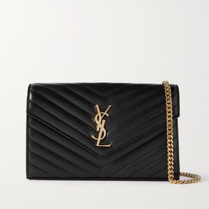 Saint Laurent Black Quilted Clutch with Gold Chain